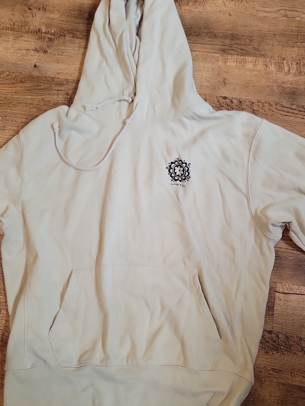 Womens Natutal Life Cream Hooded Pullover Sweatshirt - Minimal Emblem